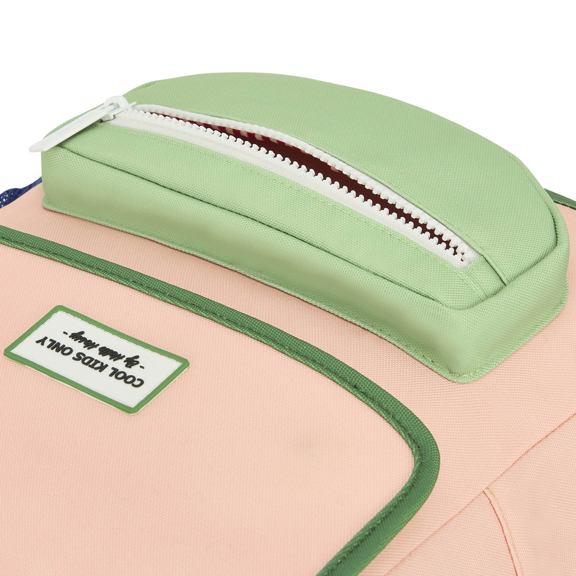 Mochila infantil rosa verde detalles bolsillo delantero Hello Hossy