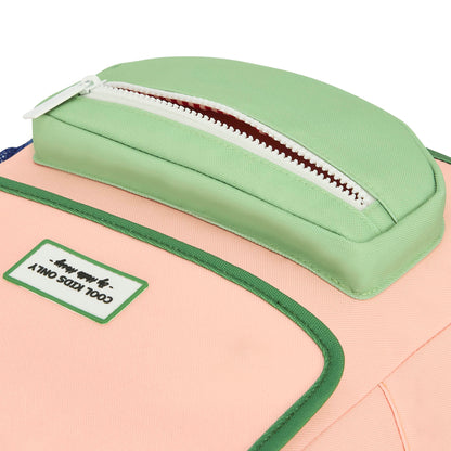 Mochila infantil rosa verde detalles bolsillo delantero Hello Hossy