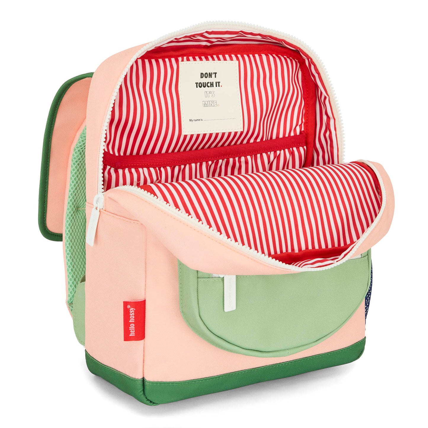 Mochila infantil rosa verde interior a rayas Hello Hossy