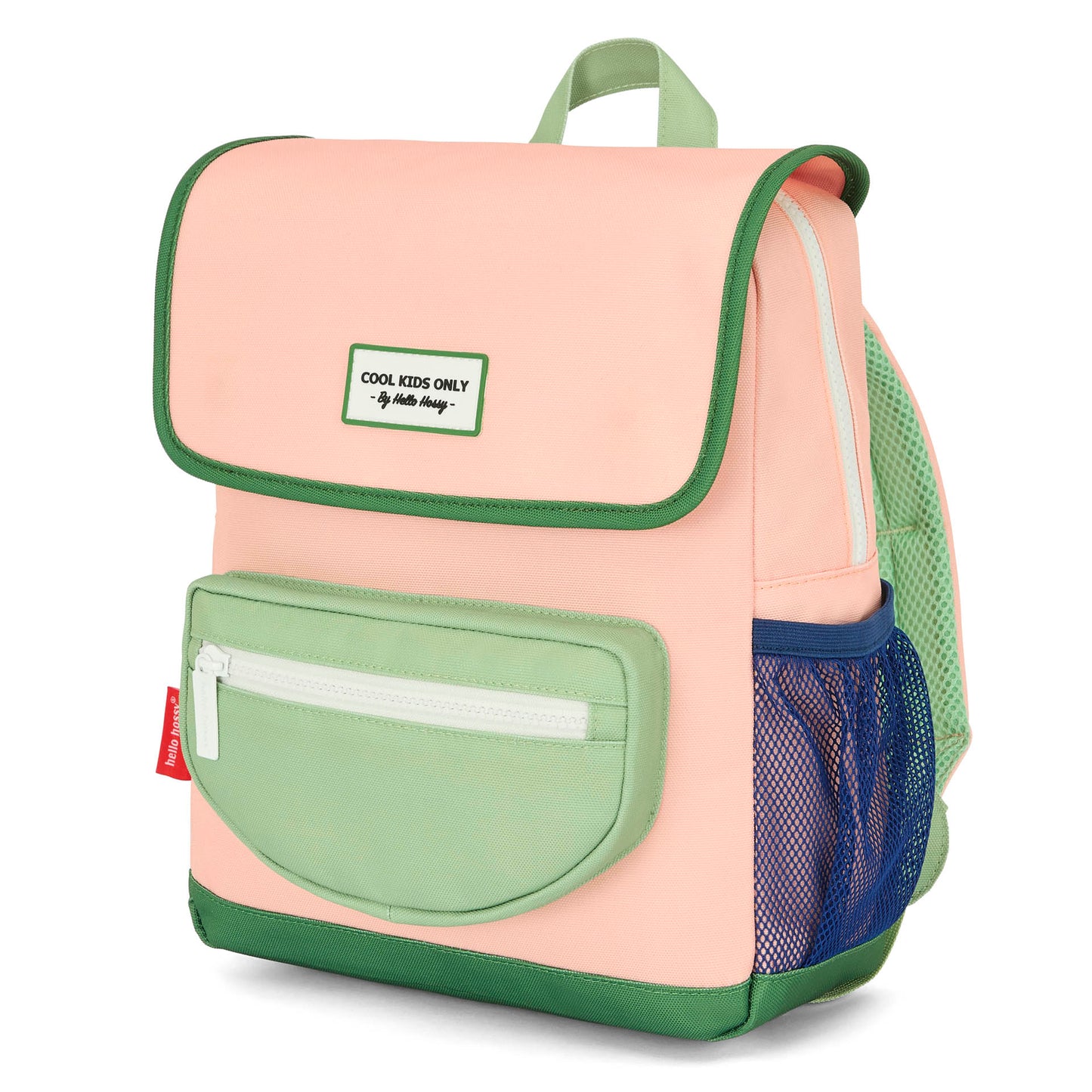 Mochila infantil rosa verde bolsillo delantero Hello Hossy