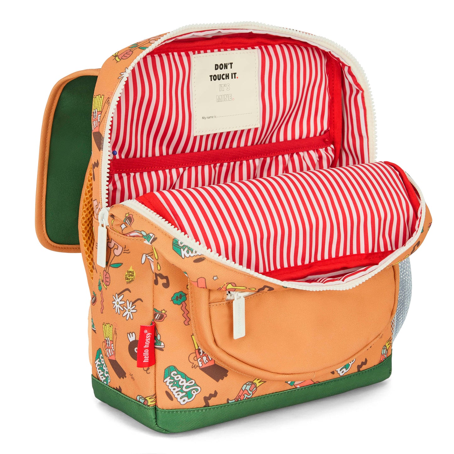 Mochila infantil marrón estampado música interior a rayas Hello Hossy