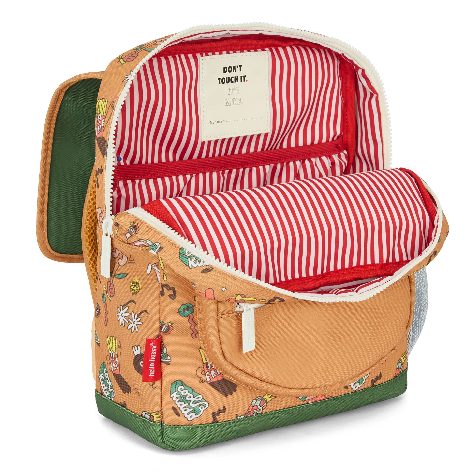 Mochila infantil marrón estampado música interior a rayas Hello Hossy