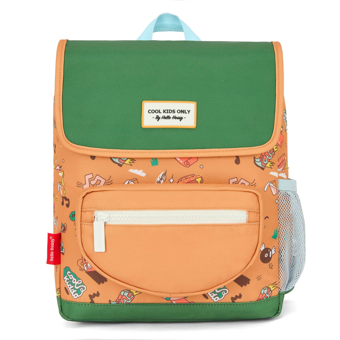 Mochila infantil marrón estampado música bolsillo frontal Hello Hossy