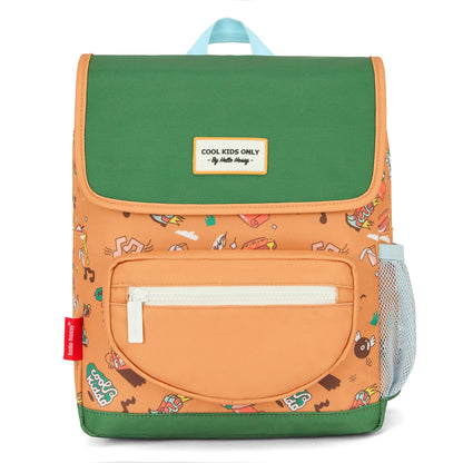 Mochila infantil marrón estampado música bolsillo frontal Hello Hossy