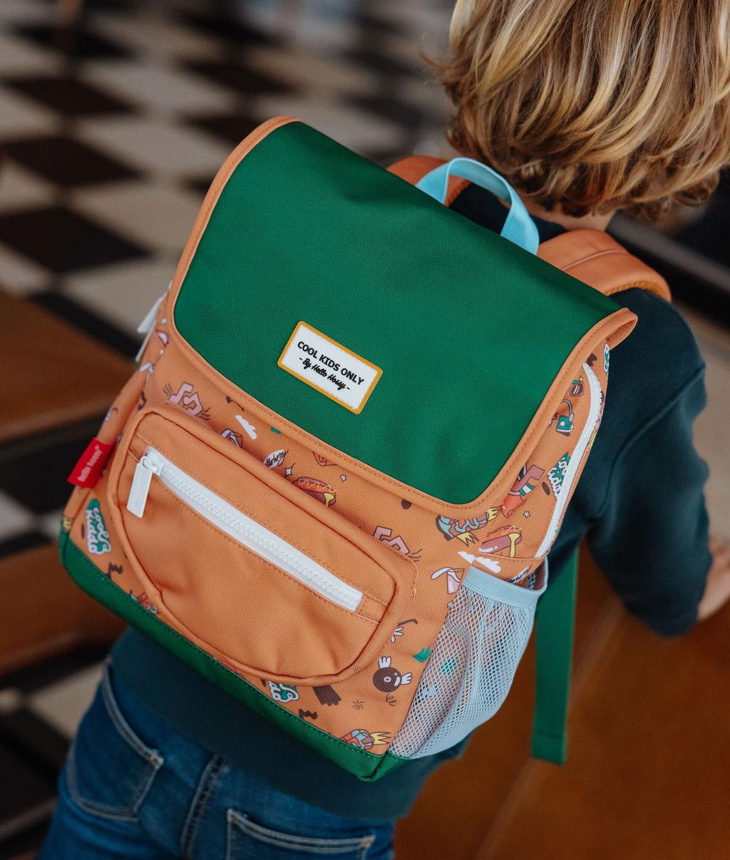 Mochila infantil marrón verde motivo música Hello Hossy