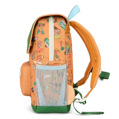 Mochila infantil marrón estampado música bolsillo de malla Hello Hossy