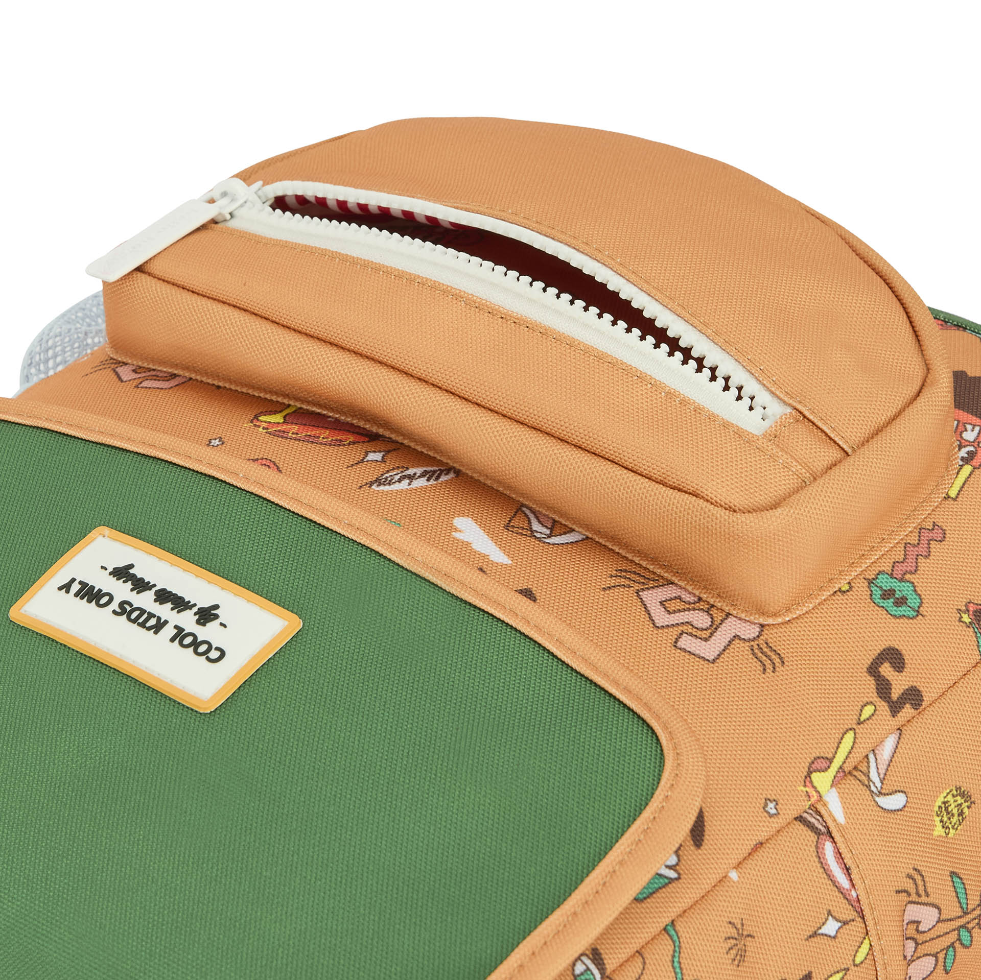 Mochila infantil marrón estampado música funda frontal Hello Hossy