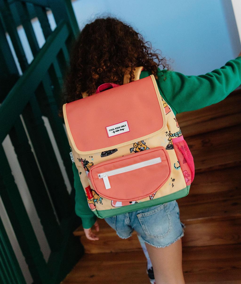 Sac à dos enfant jaune rose motif licorne Hello Hossy