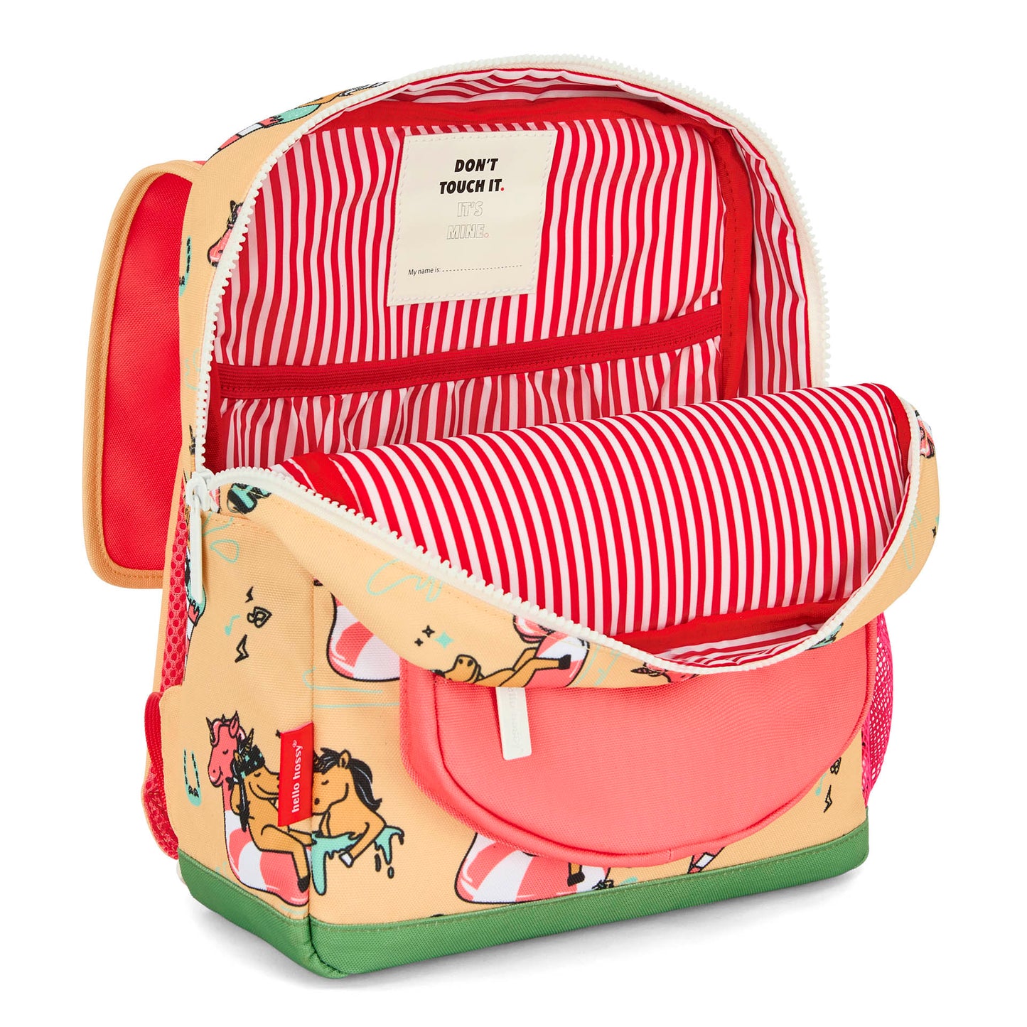 Sac à dos enfant jaune rose motif licorne doublure rayures Hello Hossy