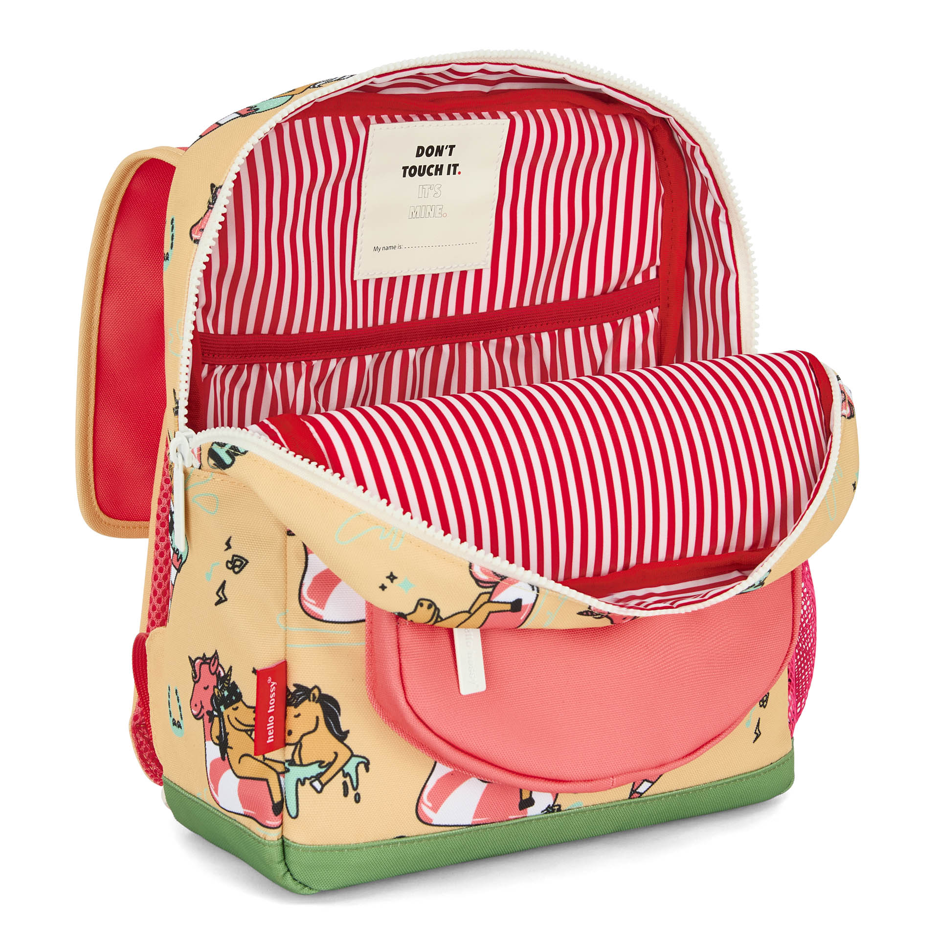 Sac à dos enfant jaune rose motif licorne doublure rayures Hello Hossy