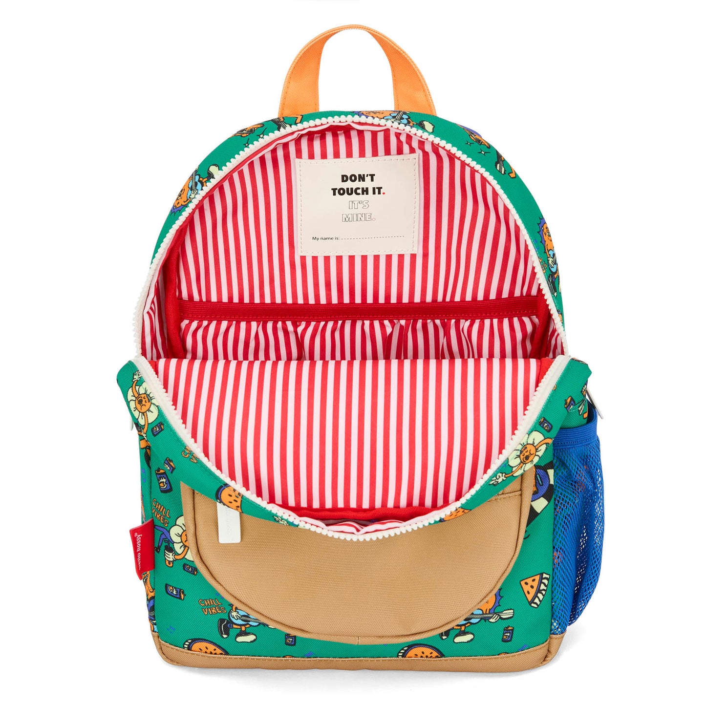 Sac à dos enfant vert motif animaux intérieur rayé Hello Hossy