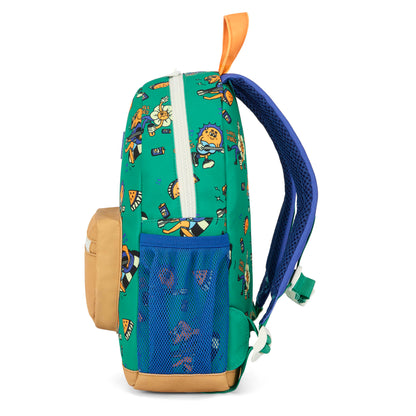 Sac à dos enfant vert motif animaux poche filet Hello Hossy