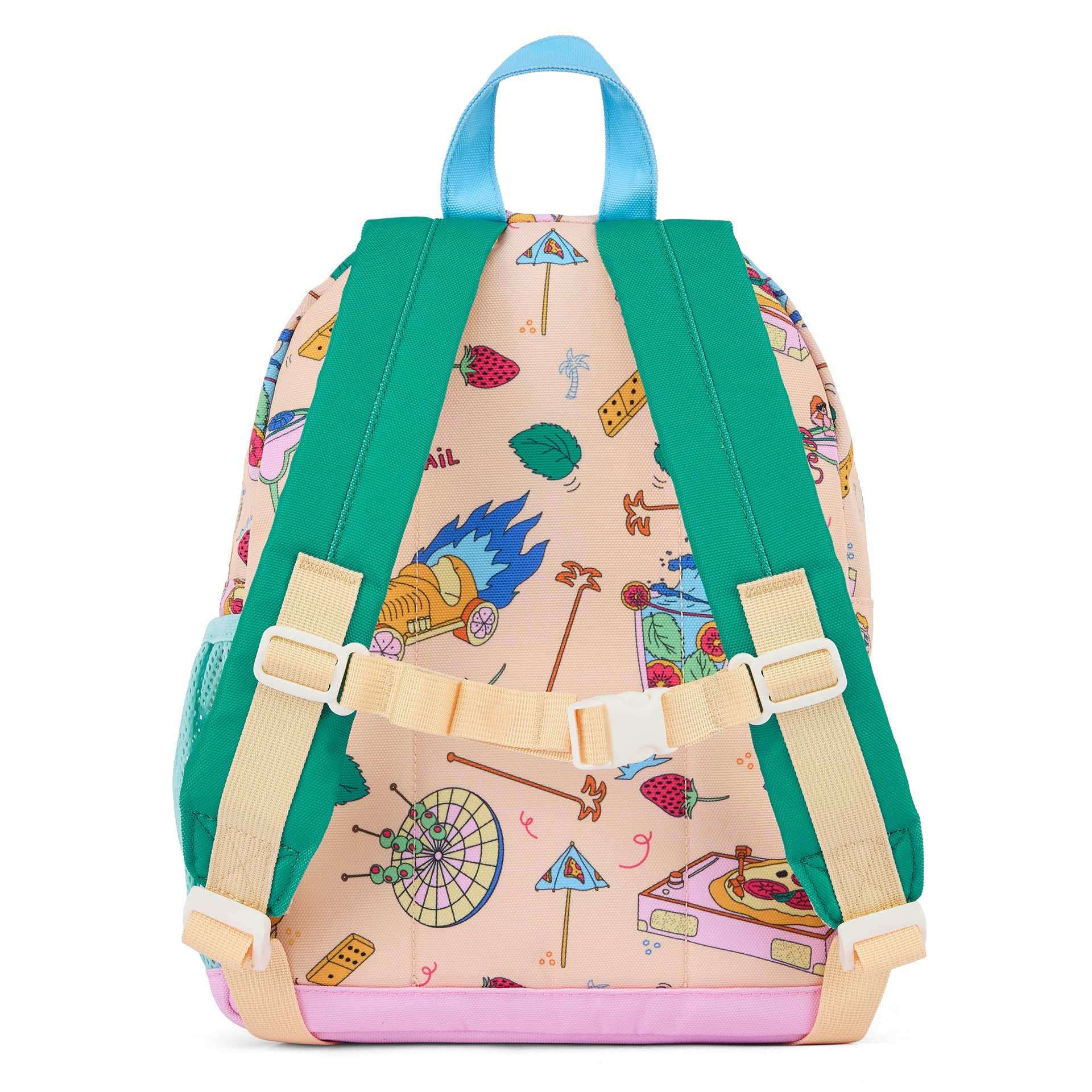 Mochila infantil beige verde estampados comida tirantes acolchados Hello Hossy