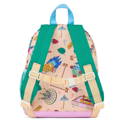Mochila infantil beige verde estampados comida tirantes acolchados Hello Hossy