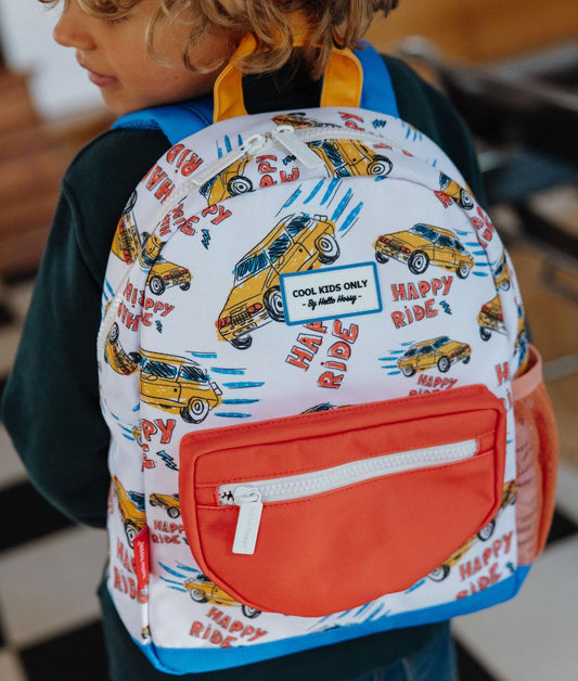 Mochila infantil blanca naranja motivo coche Hello Hossy