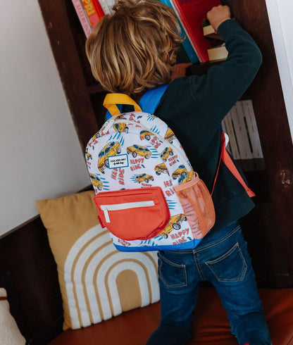 Sac à dos enfant blanc orange motif voitures Hello Hossy