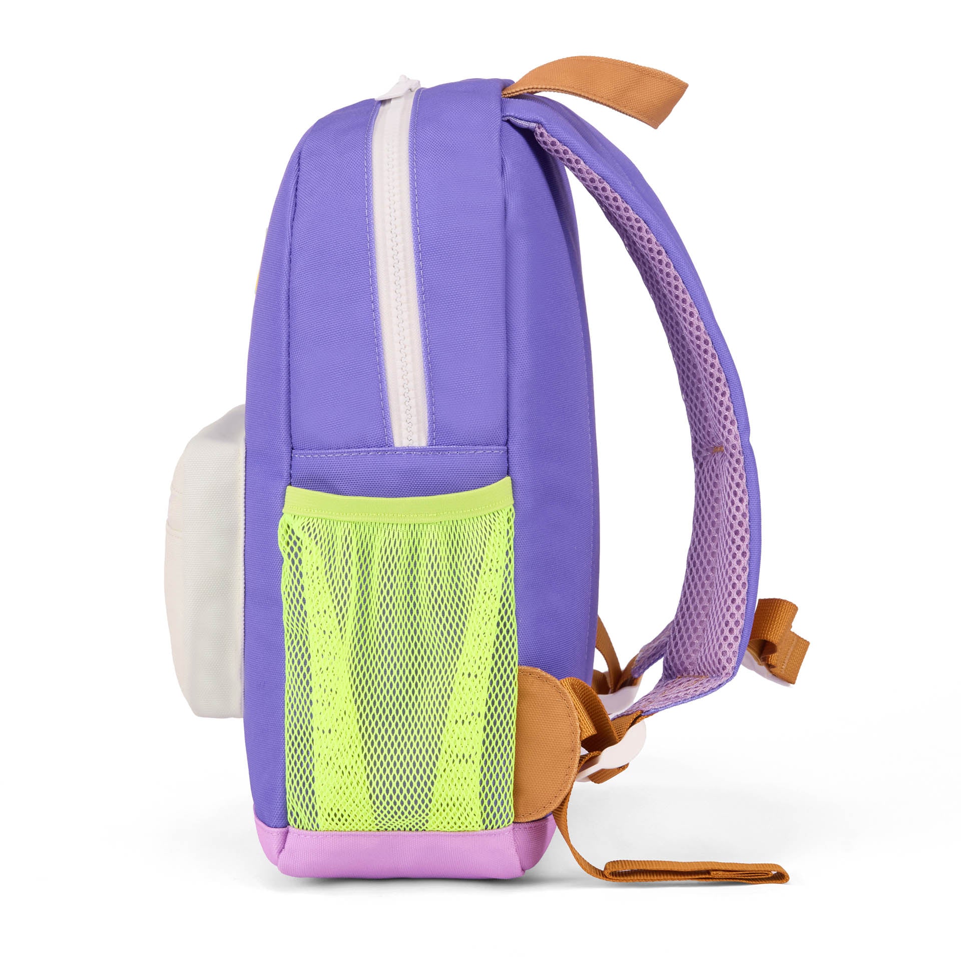 Mochila infantil violeta bolsillo de red amarillo Hello Hossy