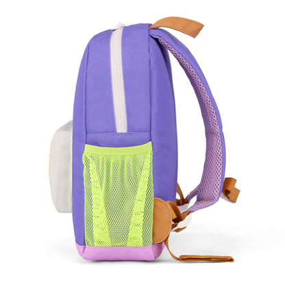 Mochila infantil violeta bolsillo de red amarillo Hello Hossy