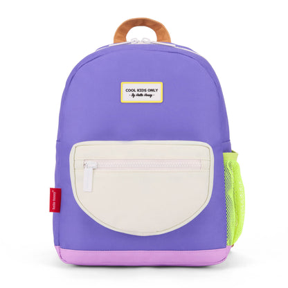 Mochila infantil violeta bolsillo crema borde rosa Hello Hossy