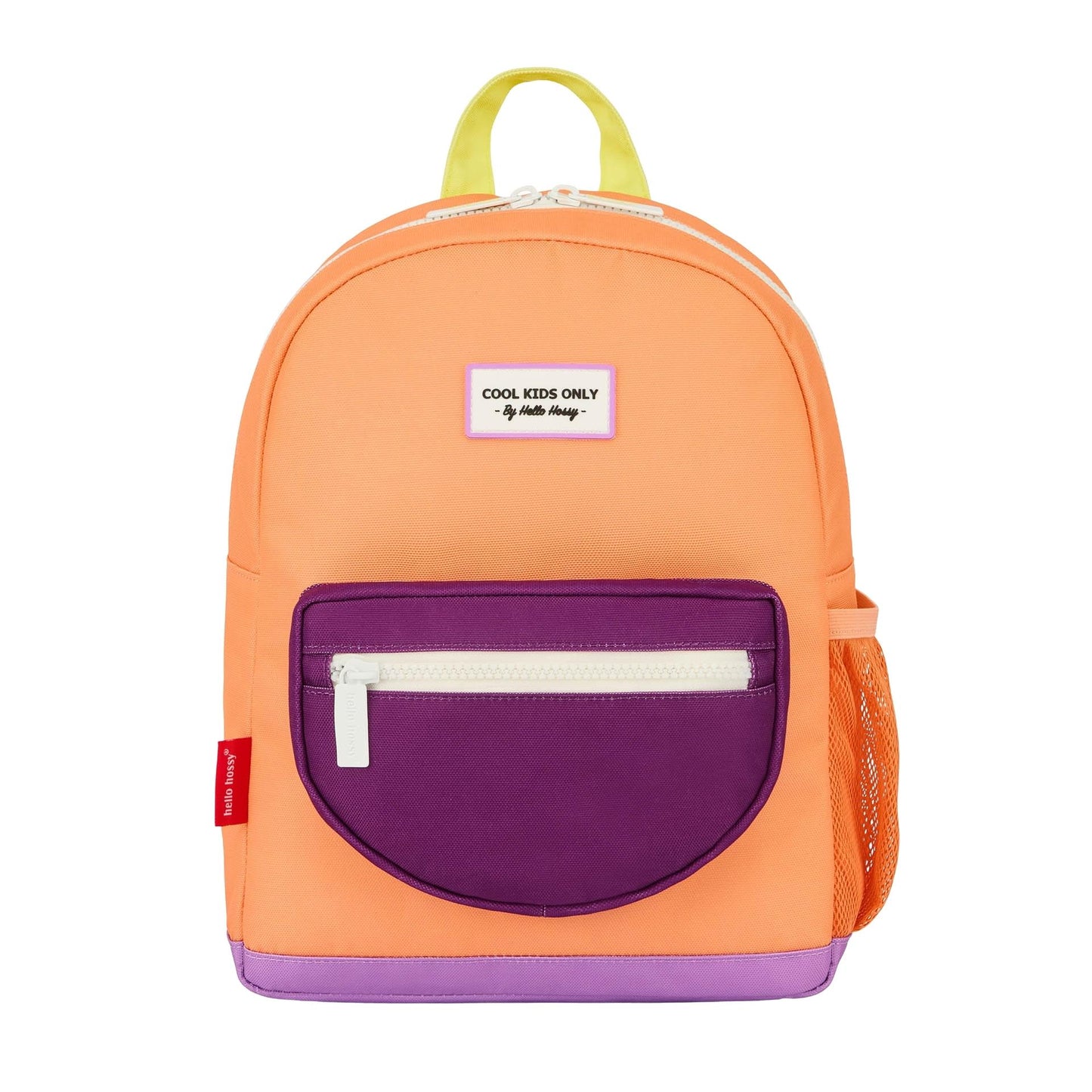 Mochila infantil naranja bolsillo violeta detalle zip Hello Hossy