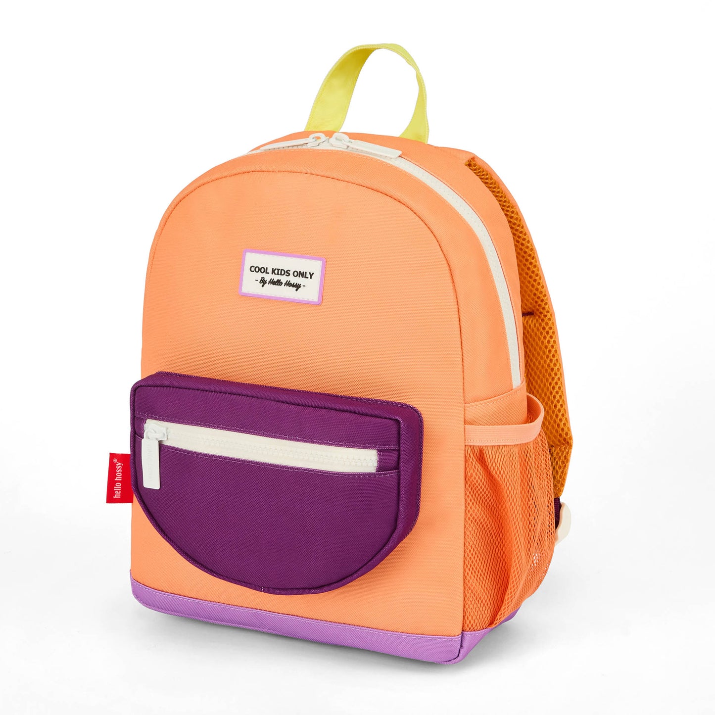 Mochila infantil naranja bolsillo violeta Hello Hossy