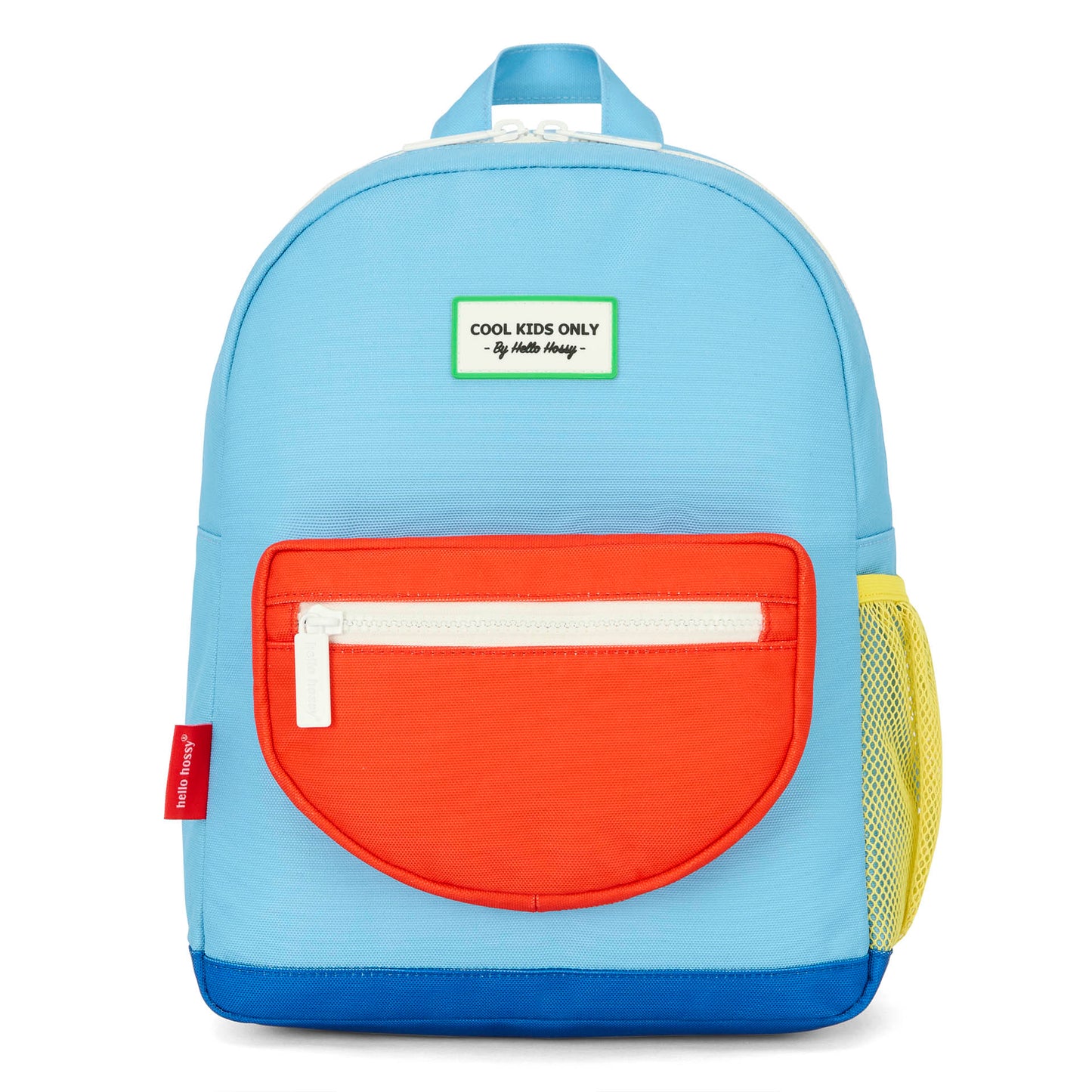 Mochila infantil azul bolsillo naranja malla amarillo Hello Hossy