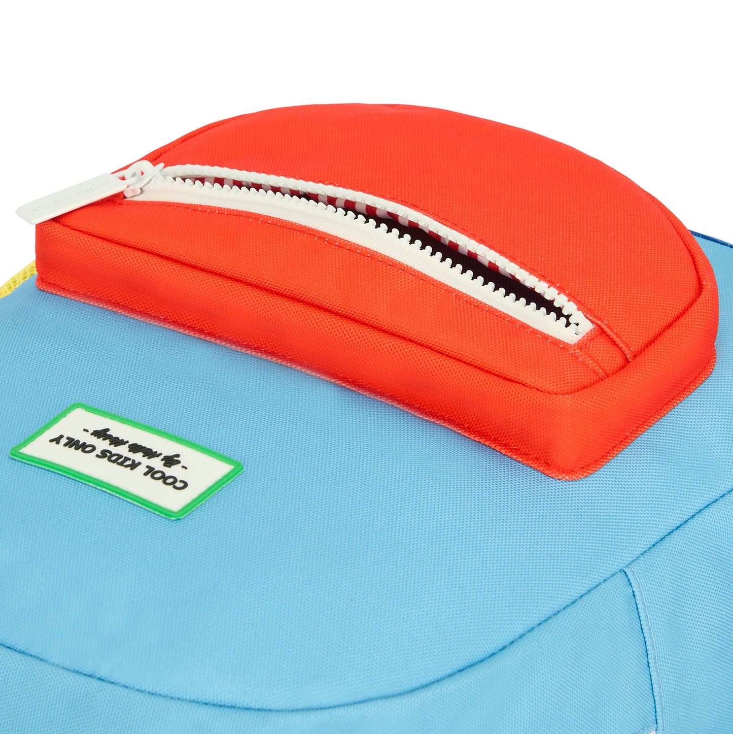 Mochila infantil azul bolsillo con cremallera rojo Hello Hossy