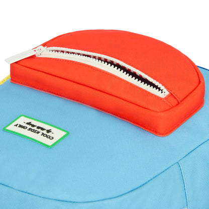 Mochila infantil azul bolsillo con cremallera rojo Hello Hossy
