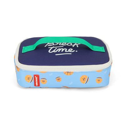 Sac goûter enfant bleu clair motif basketball poignée verte Hello Hossy
