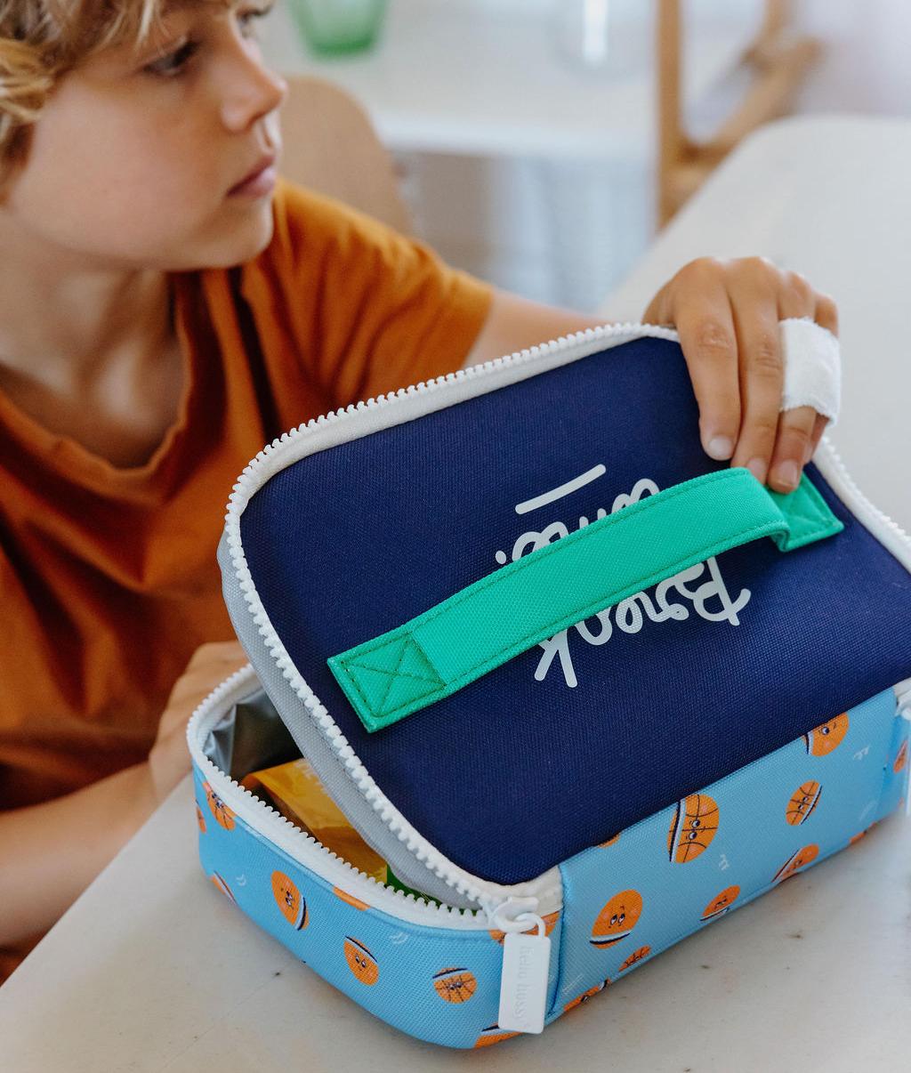 Bolsa de Merienda infantil azul naranja motivo globos Hello Hossy