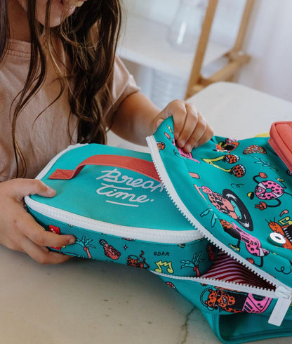 Sac goûter enfant vert corail motif animaux fermeture éclair Hello Hossy