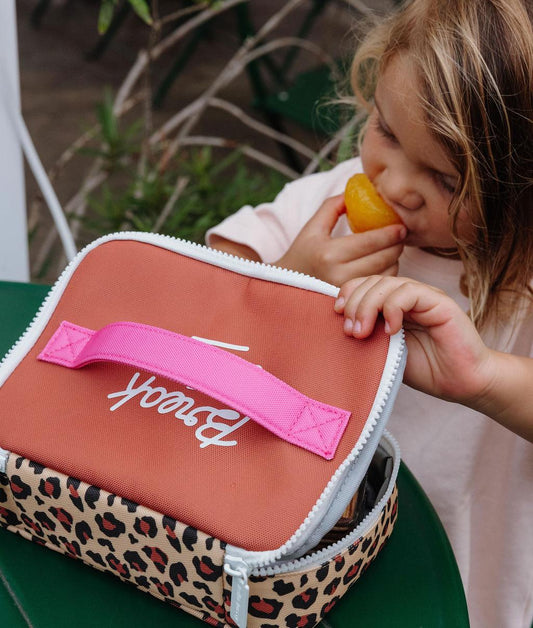 Bolsa de Merienda infantil crema motivo leopard asa rosa Hello Hossy