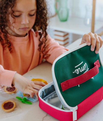 Sac goûter enfant framboise vert imprimé détail zip Hello Hossy