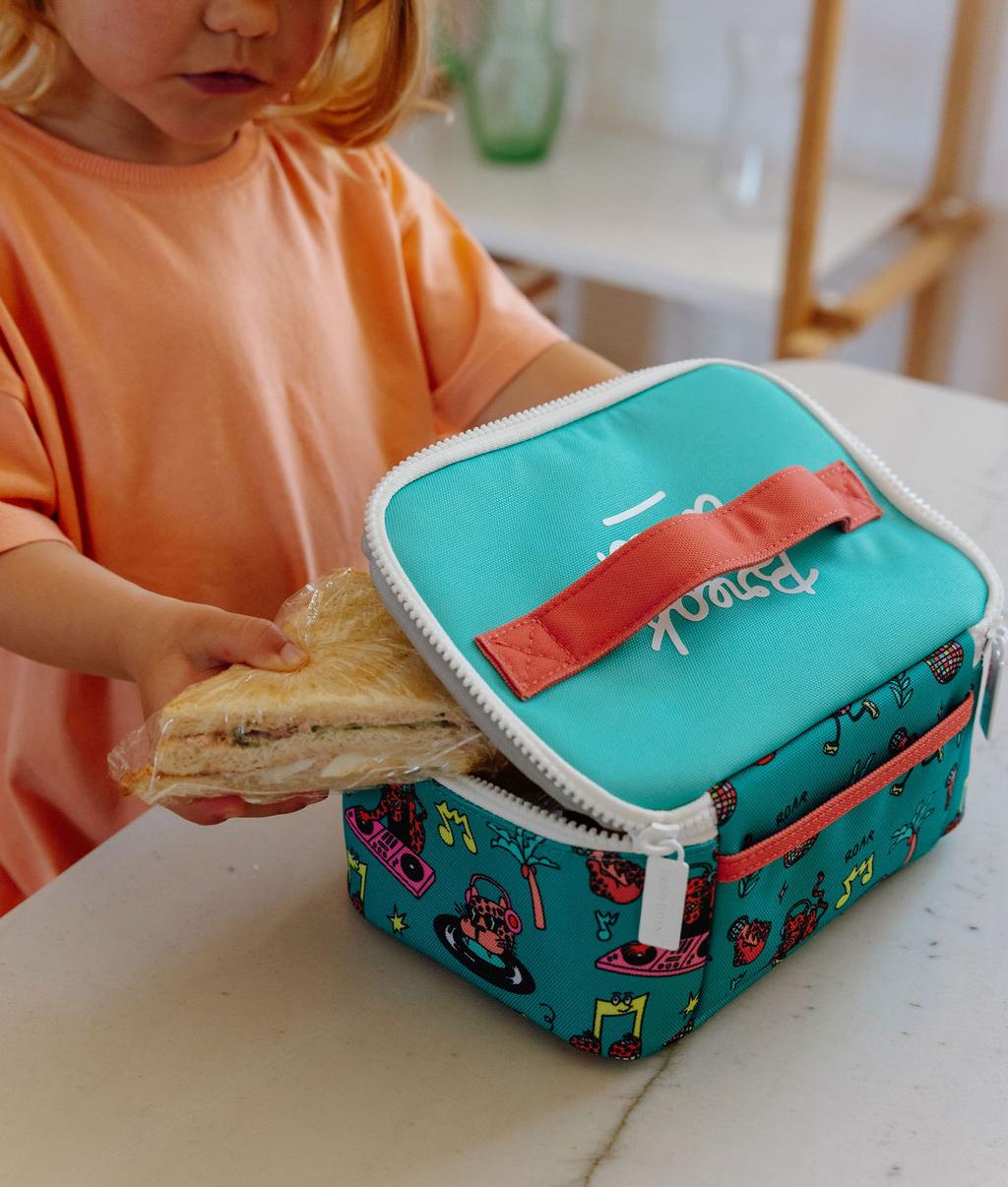 Sac repas enfant vert corail motif animaux Hello Hossy
