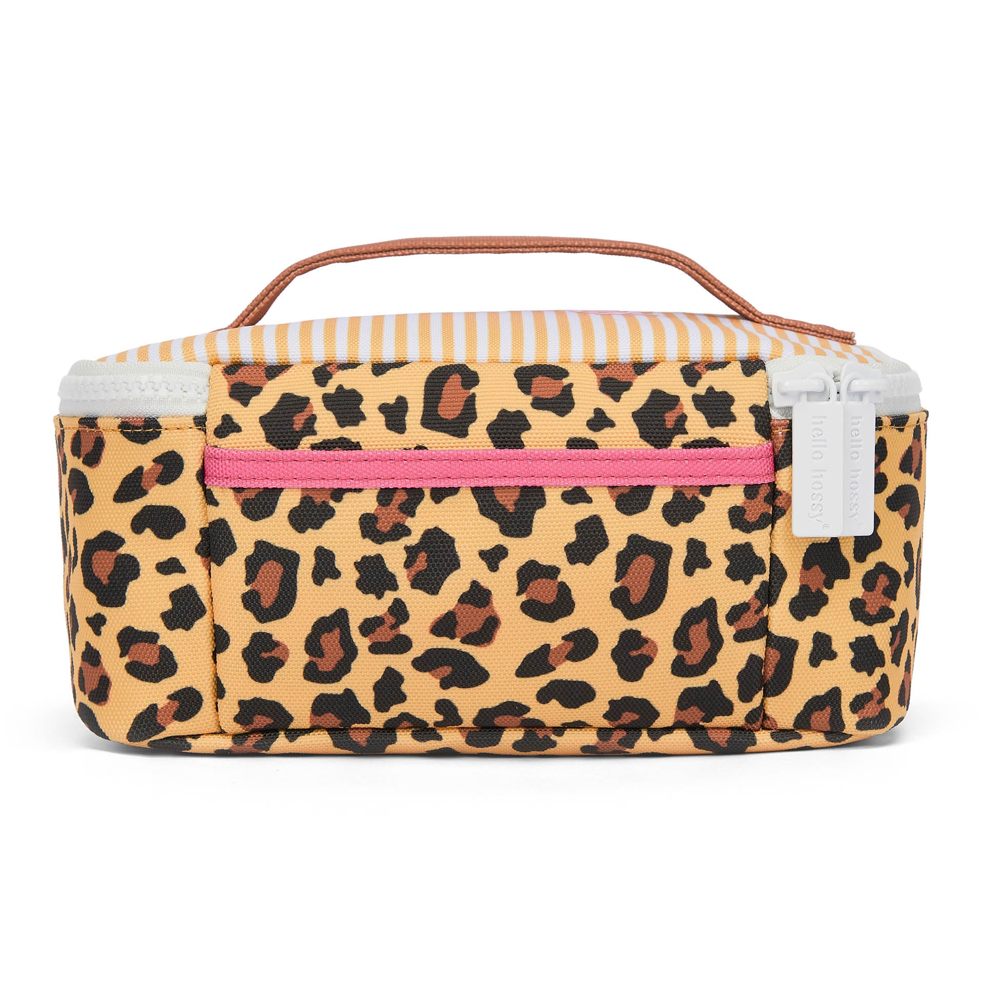 Sac repas enfant crème marron motif léopard zip rose Hello Hossy