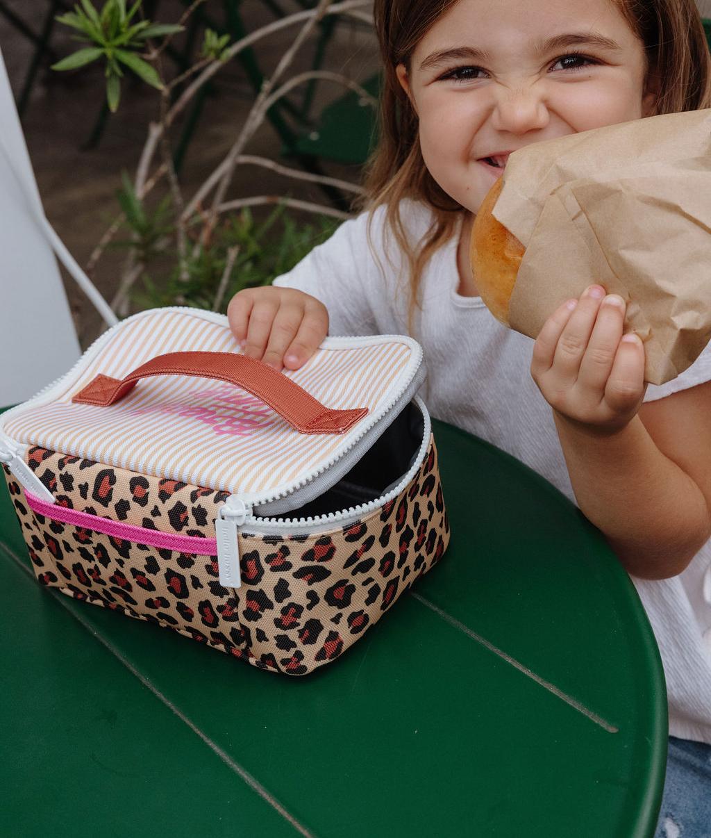 Sac repas enfant crème motif léopard anse marron Hello Hossy