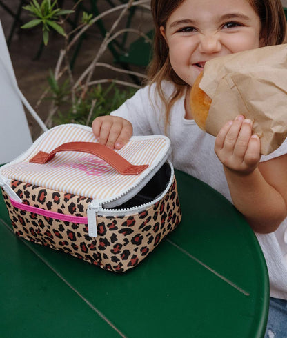 Sac repas enfant crème motif léopard anse marron Hello Hossy