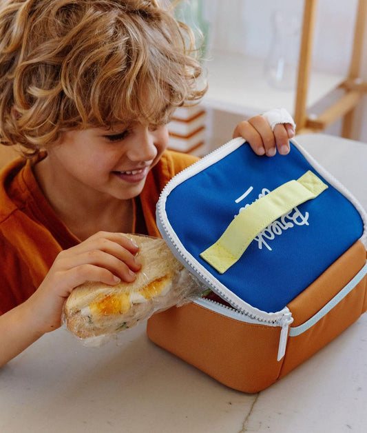 Bolsa de Almuerzo infantil azul asa amarilla forma cúbica Hello Hossy