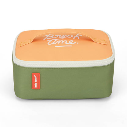 Sac repas enfant vert couvercle orange inscription Hello Hossy