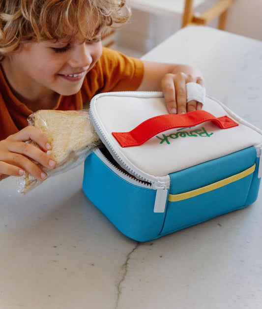 Bolsa de Almuerzo infantil azul asa roja detalle amarillo Hello Hossy
