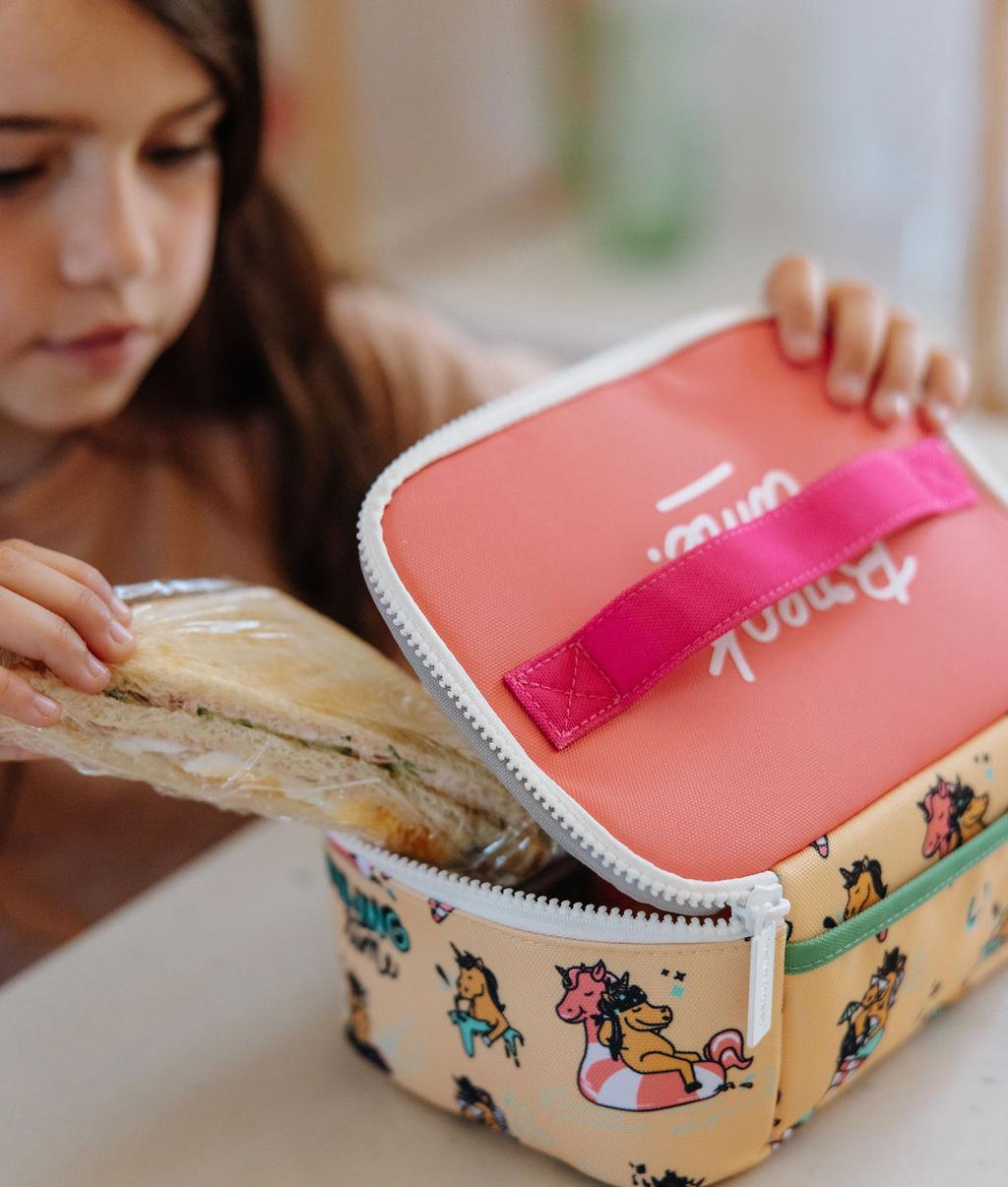Sac repas enfant jaune rose motif licorne poignée Hello Hossy