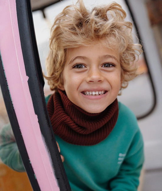 Snood infantil marrón de punto acanalado con interior de tejido polar Hello Hossy