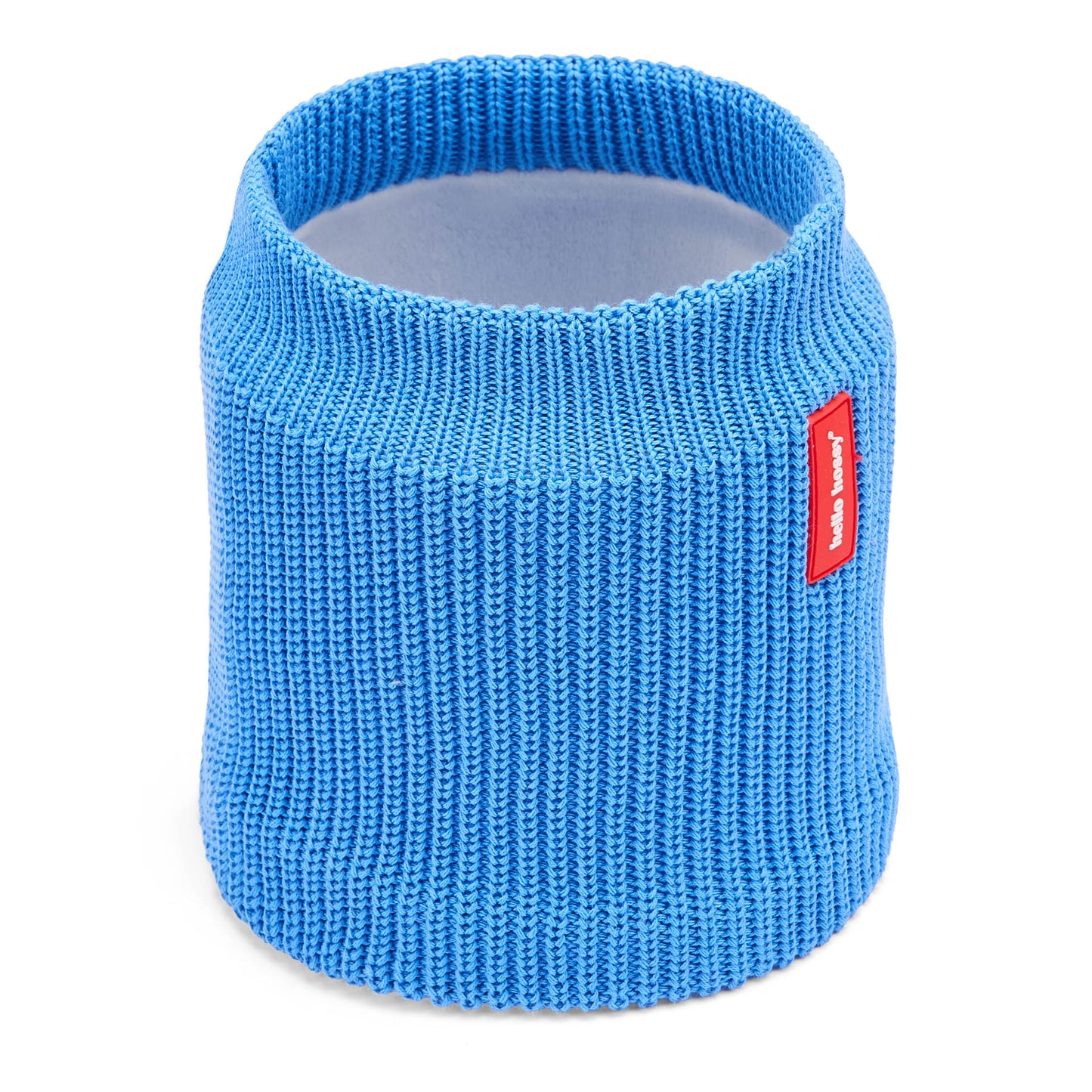 Snood infantil azul de punto con interior de tejido polar y etiqueta roja Hello Hossy