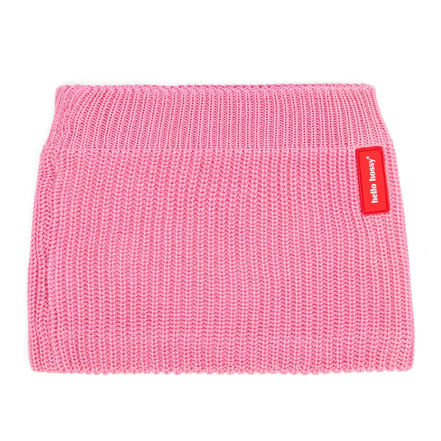 Snood infantil rosa de punto acanalado con etiqueta roja Hello Hossy