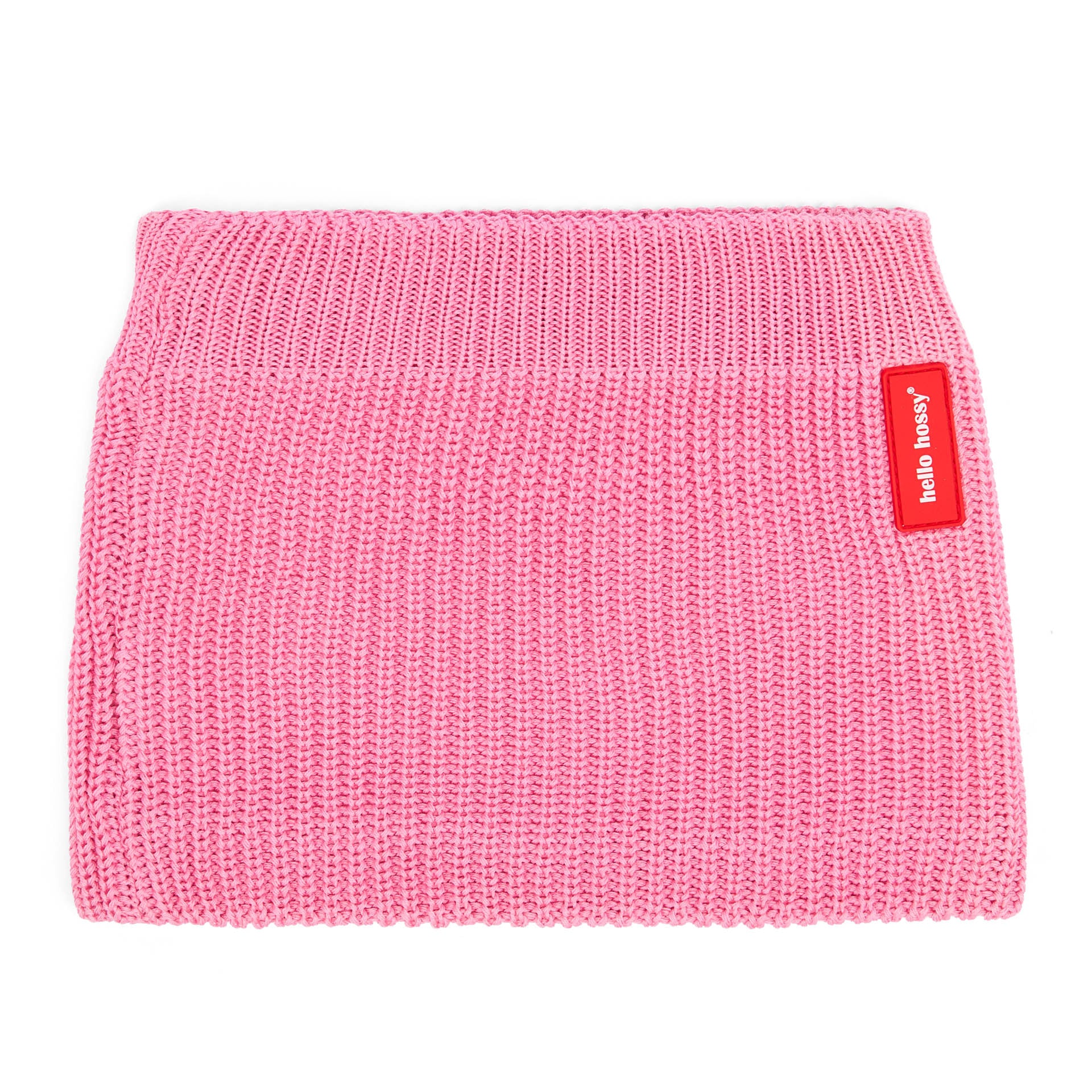 Snood infantil rosa de punto acanalado con etiqueta roja Hello Hossy