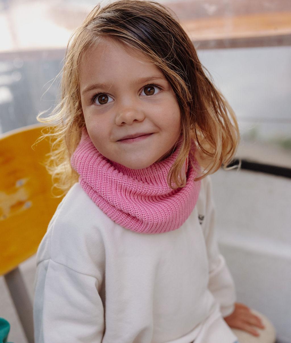 Snood infantil rosa de punto acanalado con forro de tejido polar Hello Hossy