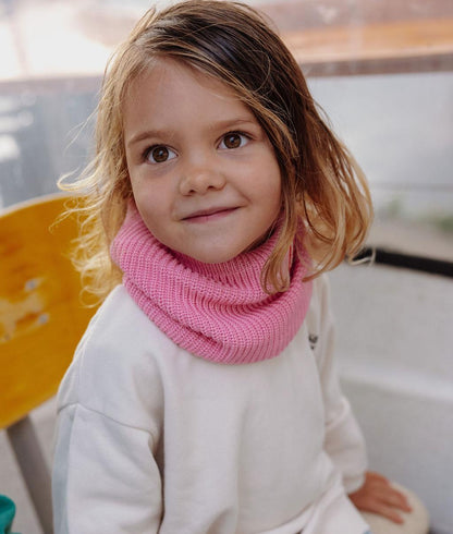 Snood infantil rosa de punto acanalado con forro de tejido polar Hello Hossy