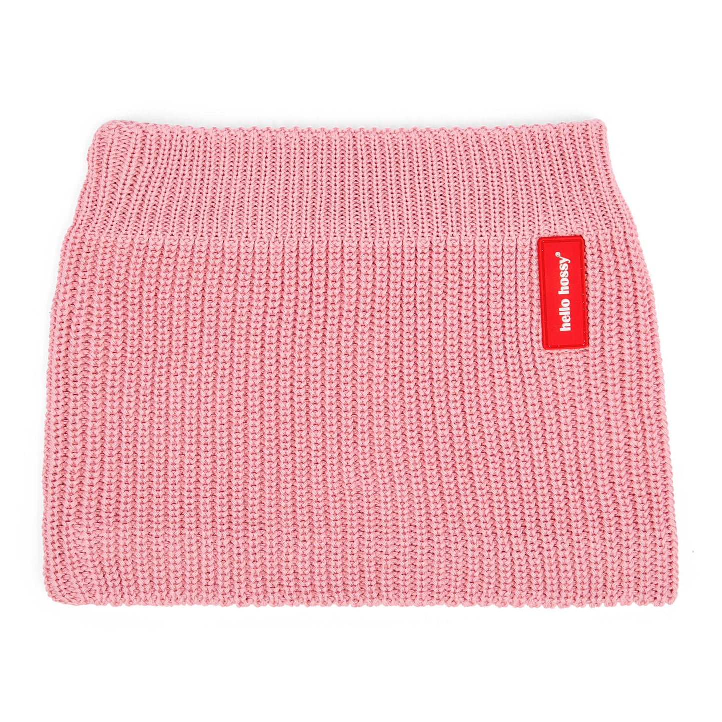 Snood infantil rosa de punto acanalado con etiqueta roja Hello Hossy