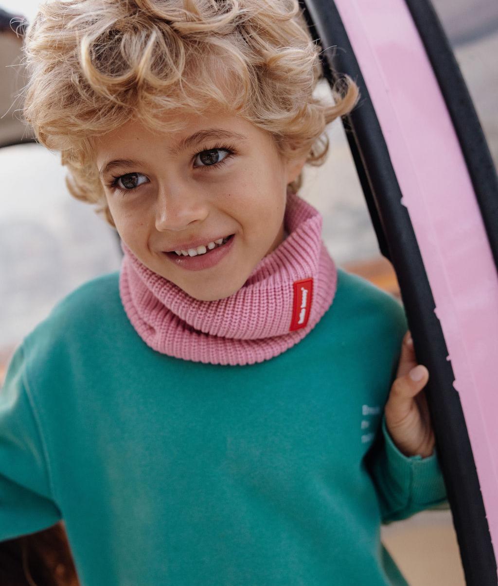 Snood infantil rosa de punto con forro de tejido polar Hello Hossy