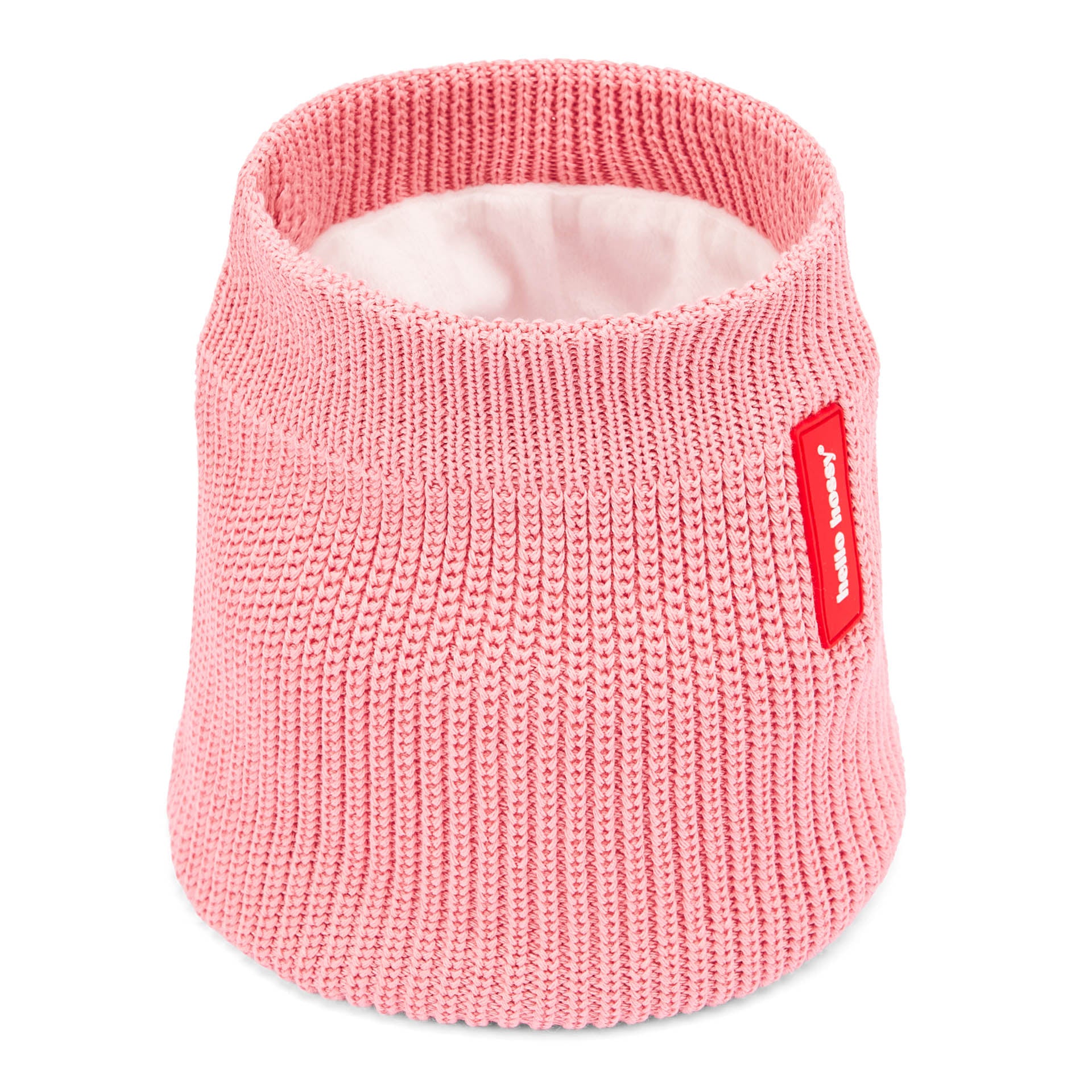 Snood infantil rosa de punto con forro de tejido polar y etiqueta roja Hello Hossy
